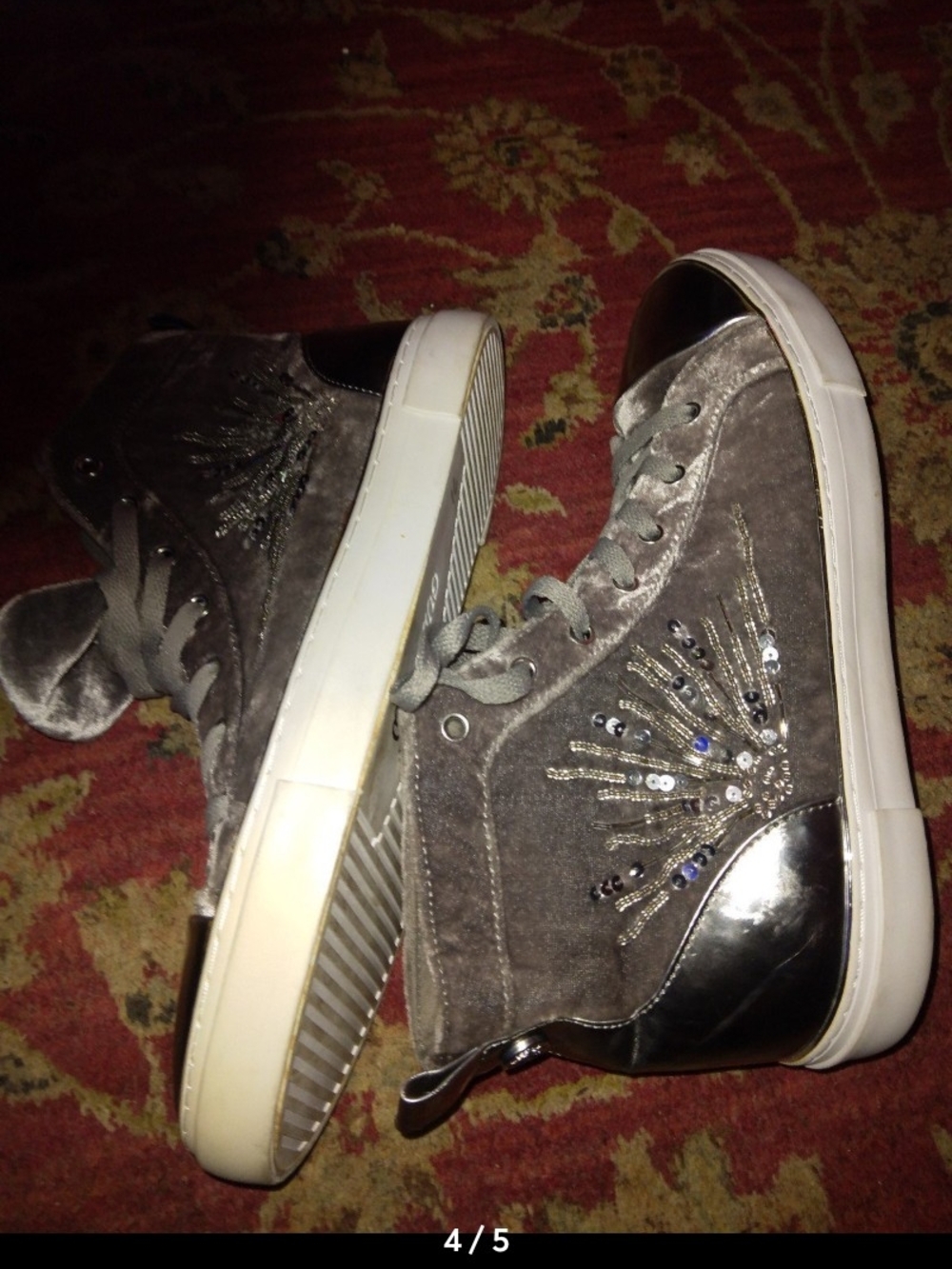 Guess Women's Gray Velvet High-Top Sneakers with Silver Metallic Accents